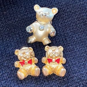 Teddy Bears Gold Tone Gigio giusti pins brooch signed stone enameled vintage